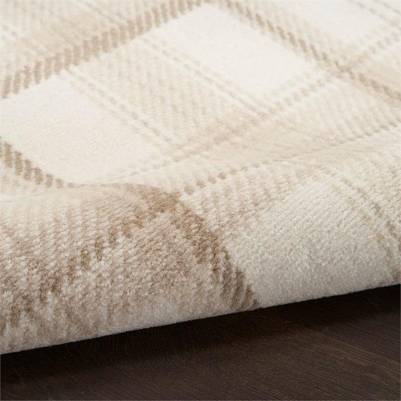 Pemberly Row Contemporary Home 7'x10' Fabric Ivory Beige Area Rug