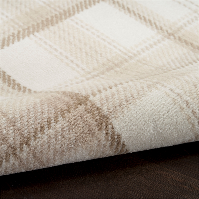 Pemberly Row Contemporary Home 9'x12' Fabric Ivory Beige Area Rug