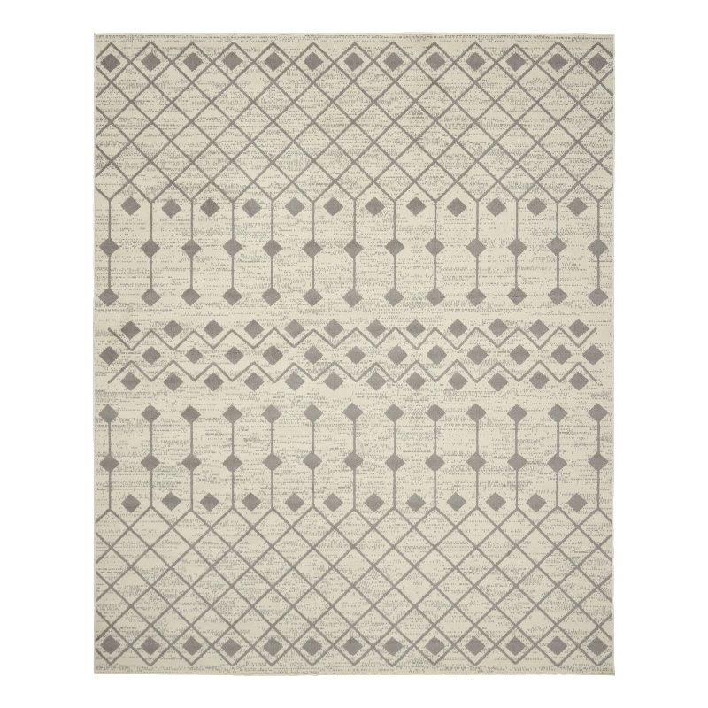 Pemberly Row Transitional Home 9'x12' Fabric Ivory Grey Area Rug