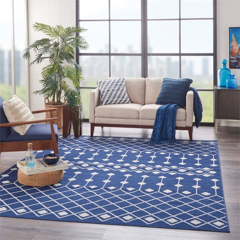 Pemberly Row Modern Transitional Home 9'x12' Fabric Navy Area Rug