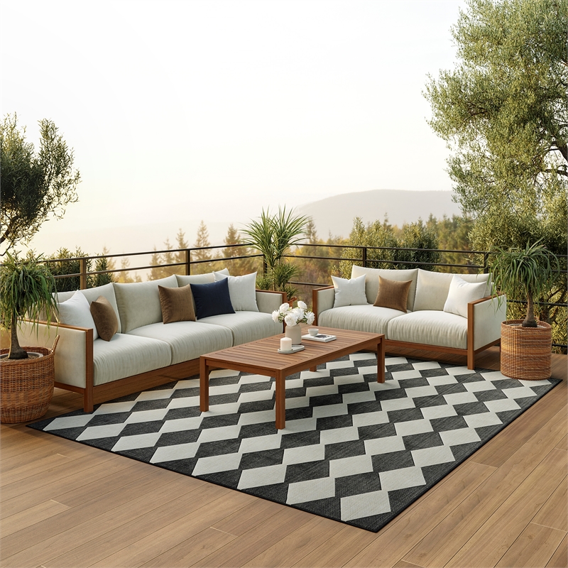 Pemberly Row Modern / Contemporary Home 9'x12' Fabric Black Area Rug