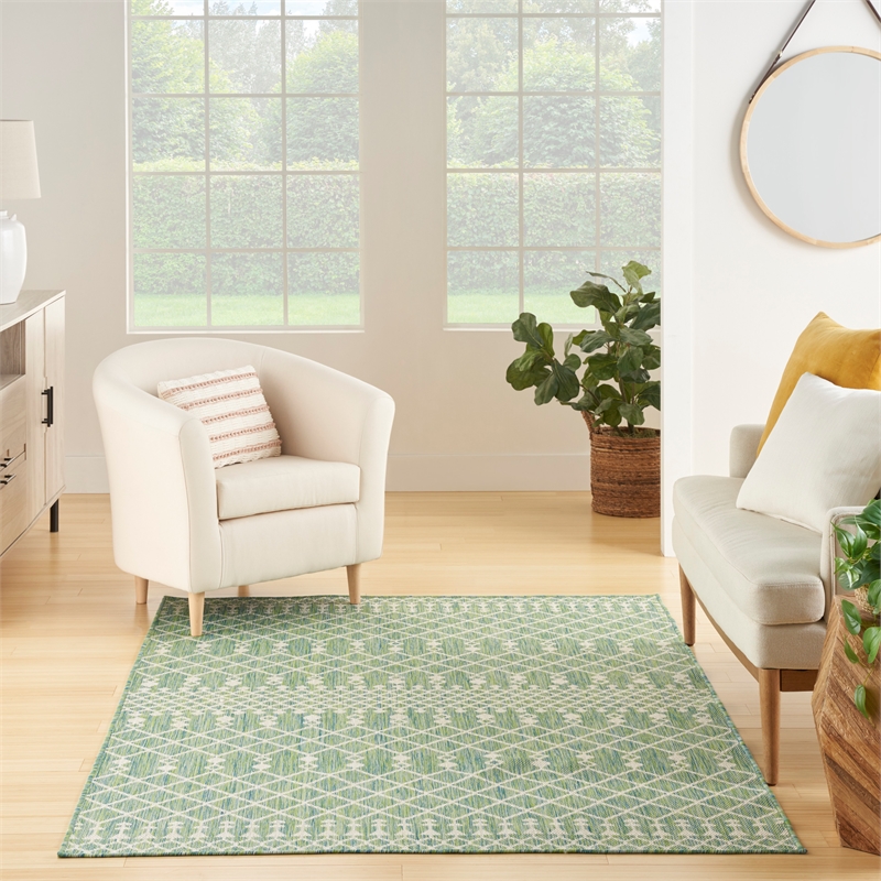 Pemberly Row Modern / Contemporary 4'x6' Fabric Blue Green Area Rug