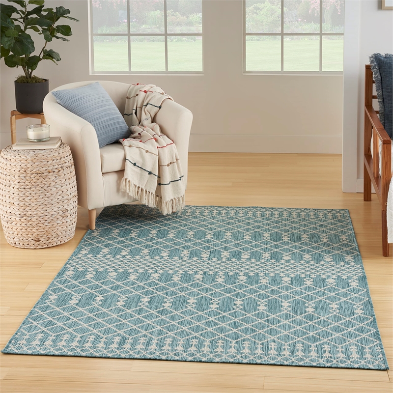Pemberly Row Modern / Contemporary 4'x6' Fabric Aqua Area Rug