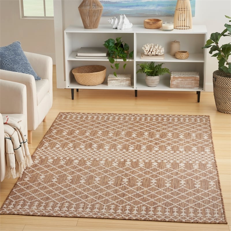 Pemberly Row Modern / Contemporary 4'x6' Fabric Beige Area Rug