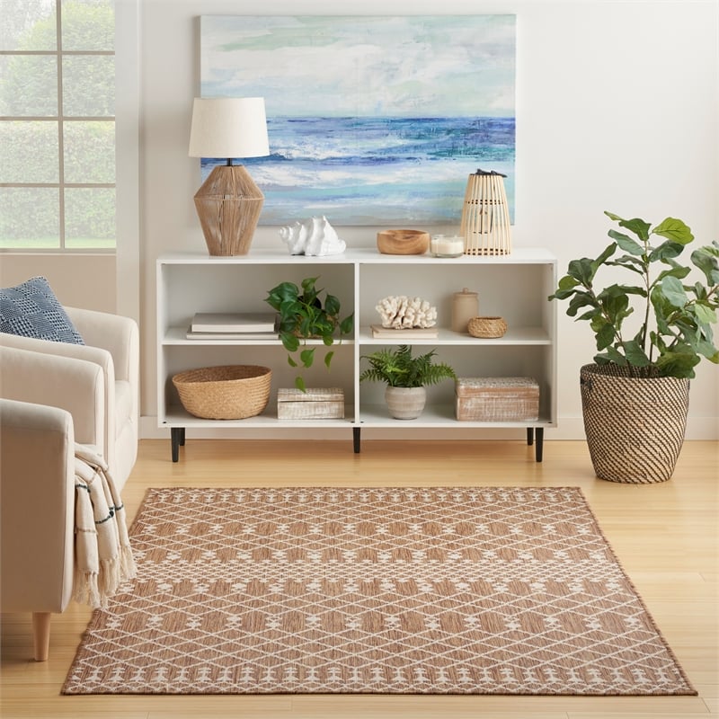 Pemberly Row Modern / Contemporary 4'x6' Fabric Beige Area Rug