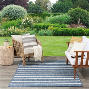 Pemberly Row Modern / Contemporary 8'x10' Fabric Navy Ivory Area Rug