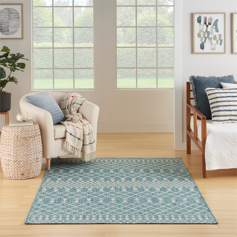 Pemberly Row Modern / Contemporary 6'x9' Fabric Aqua Area Rug