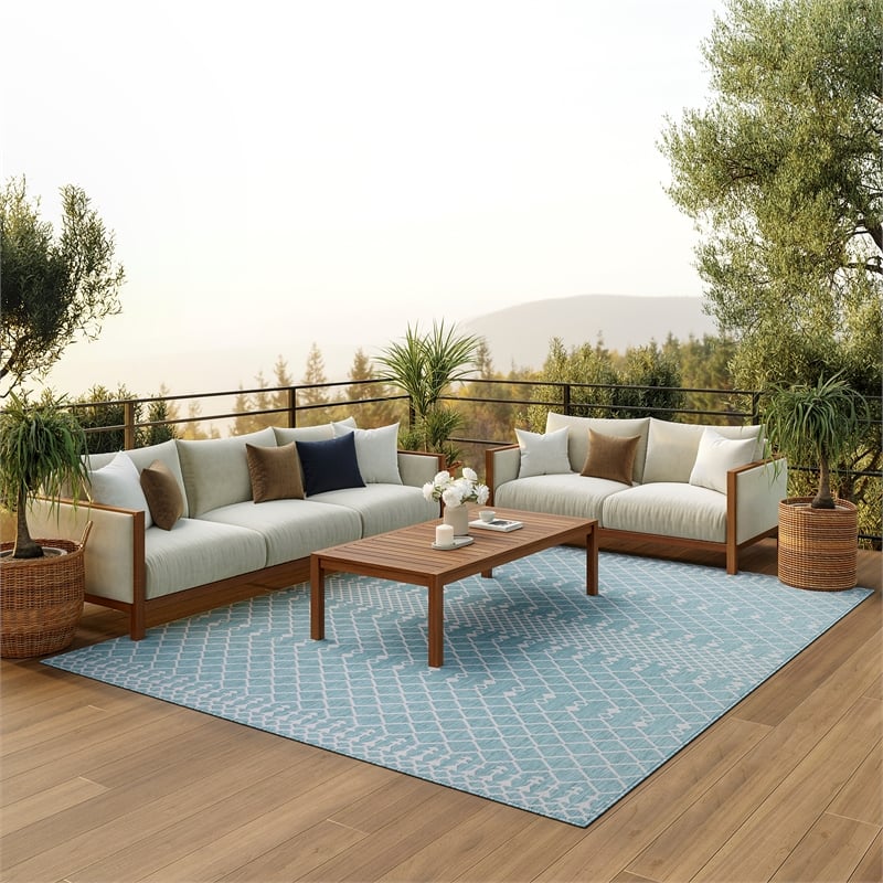 Pemberly Row Modern / Contemporary 6'x9' Fabric Aqua Area Rug