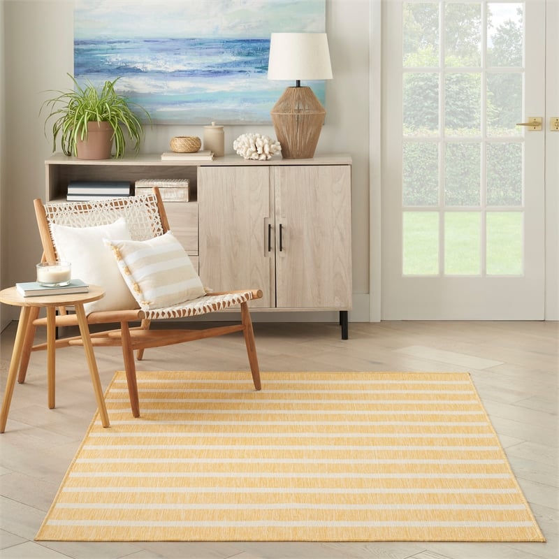 Pemberly Row Modern / Contemporary 5'x7' Fabric Yelow Ivory Area Rug