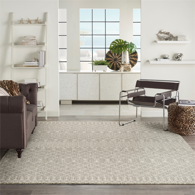 Pemberly Row Modern / Contemporary 8'x10' Fabric Light Gray Area Rug