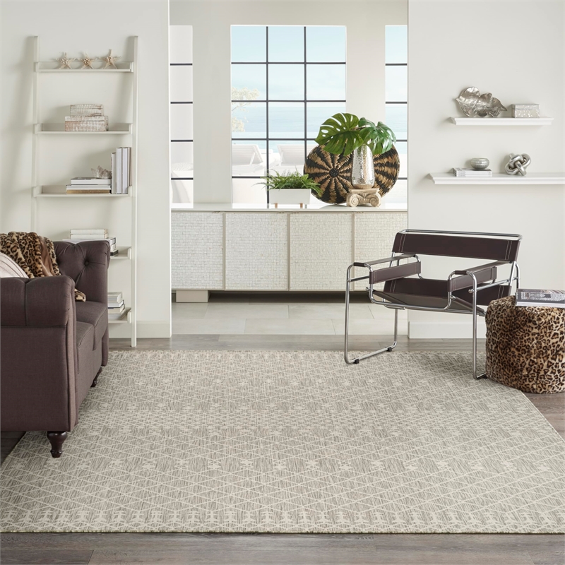 Pemberly Row Modern / Contemporary 9'x12' Fabric Light Grey Area Rug