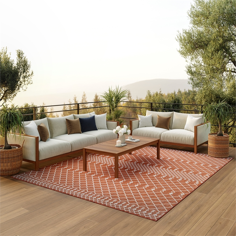 Pemberly Row Modern / Contemporary 9'x12' Fabric Terracotta Area Rug