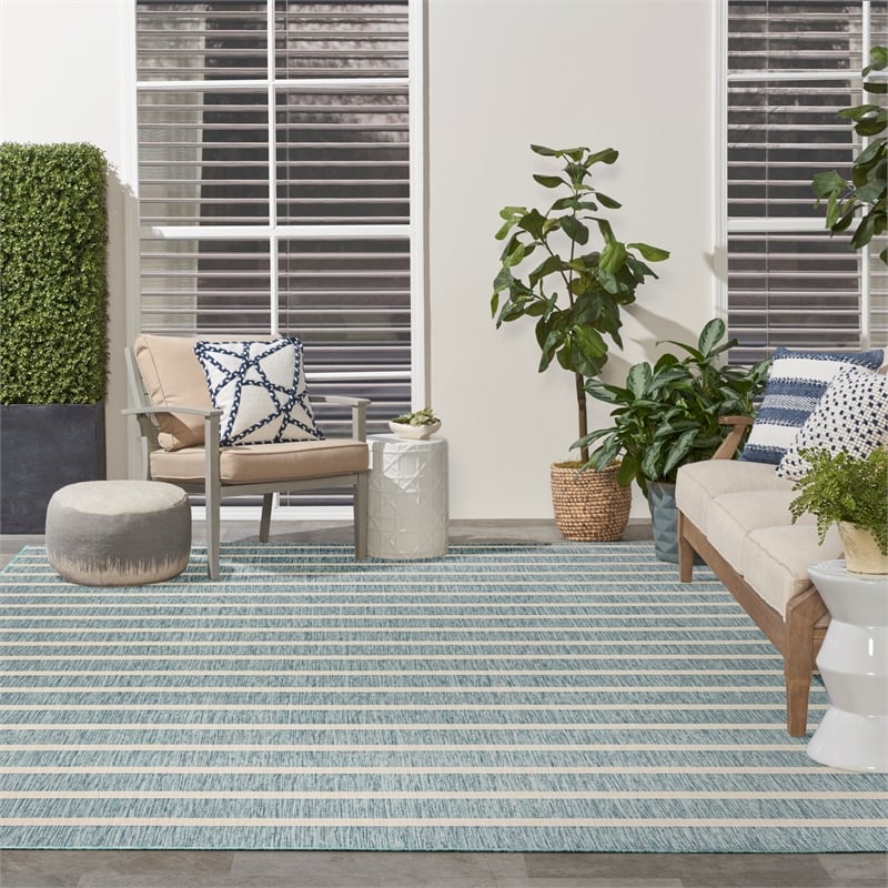 Pemberly Row Modern / Contemporary 9'x12' Fabric Aqua Ivory Area Rug