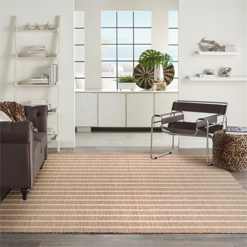 Pemberly Row Contemporary 9'x12' Fabric Beige Ivory Area Rug