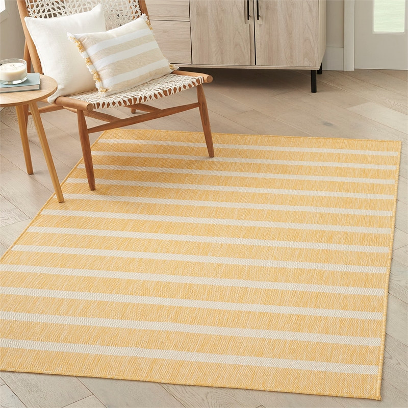 Pemberly Row Contemporary 7'x10' Fabric Yelow Ivory Area Rug