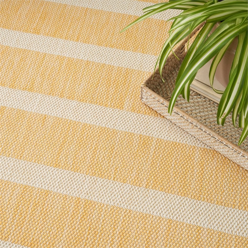 Pemberly Row Contemporary 7'x10' Fabric Yelow Ivory Area Rug