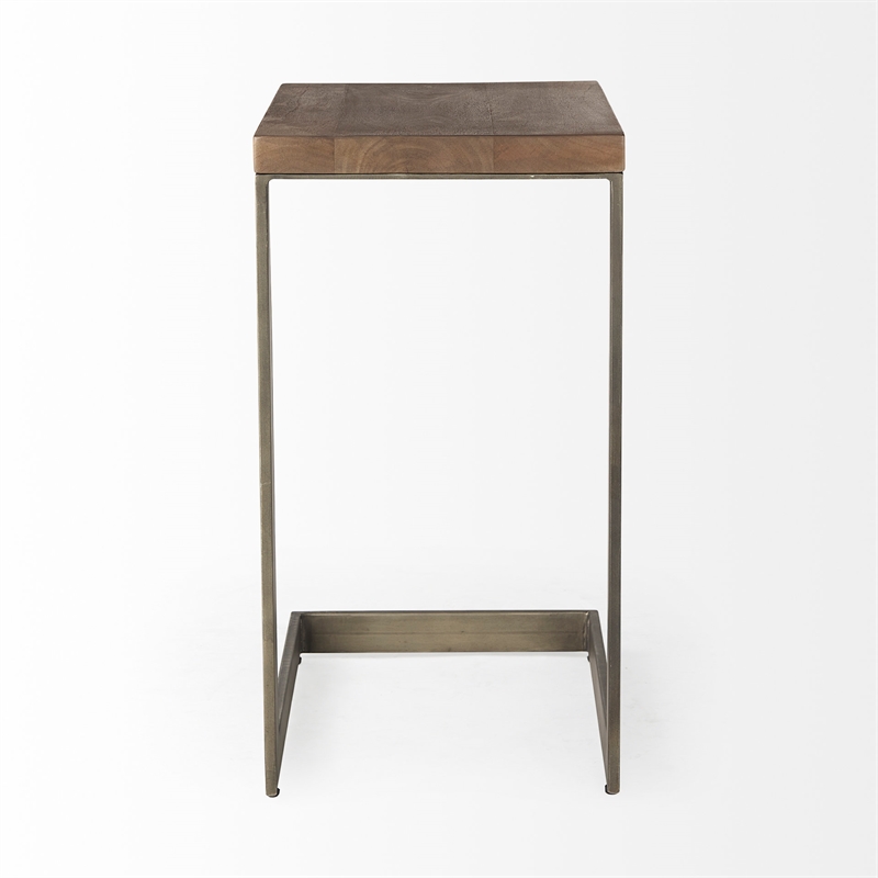 Pemberly Row Medium Brown Wood Antique Nickel Finished Metal Base C Side Table