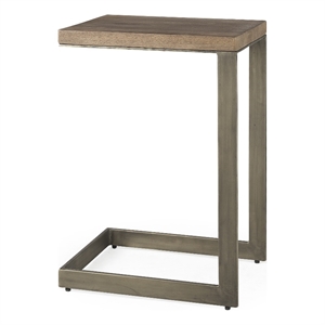Pemberly Row Medium Brown Wood Antique Nickel Finished Metal Base C Side Table