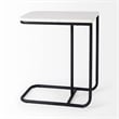 Pemberly Row White Marble Top Black Iron Frame C-Shaped Side Table