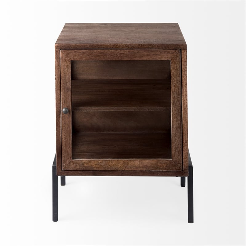 Pemberly Row 20Lx18Wx26H Medium Brown Wood with Black Metal Frame End/Side Table