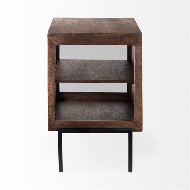 Pemberly Row 20Lx18Wx26H Medium Brown Wood with Black Metal Frame End/Side Table