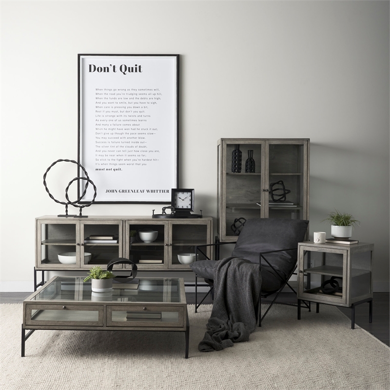Pemberly Row 20Lx18Wx26H Gray Wood with Black Metal Frame End/Side Table