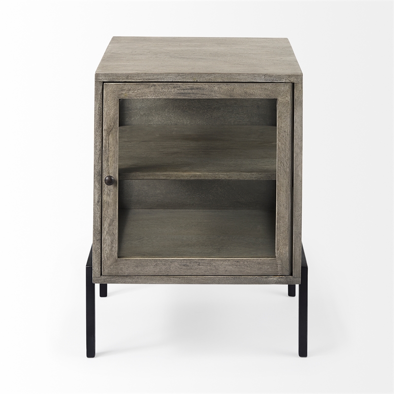 Pemberly Row 20Lx18Wx26H Gray Wood with Black Metal Frame End/Side Table