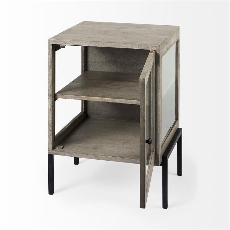 Pemberly Row 20Lx18Wx26H Gray Wood with Black Metal Frame End/Side Table