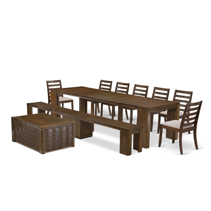 Pemberly Row 10-Piece Extendable Dining Set in Walnut Finish