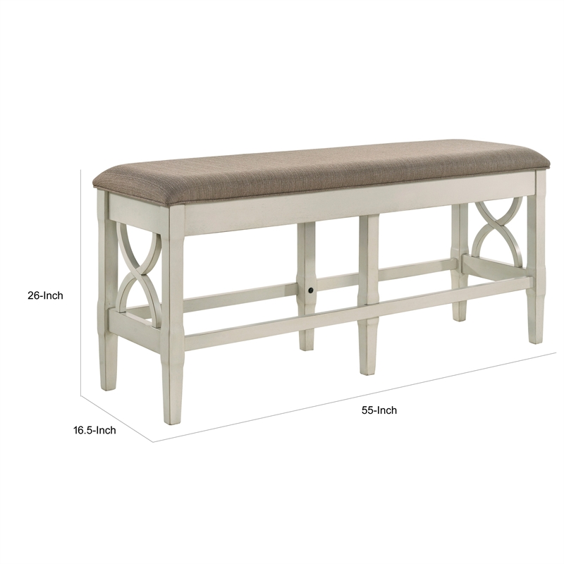 Pemberly Row 55-inch Counter Height Khaki Fabric Upholstered Bench in Beige Wood