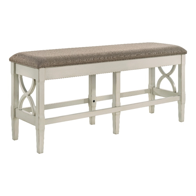 Pemberly Row 55-inch Counter Height Khaki Fabric Upholstered Bench in Beige Wood