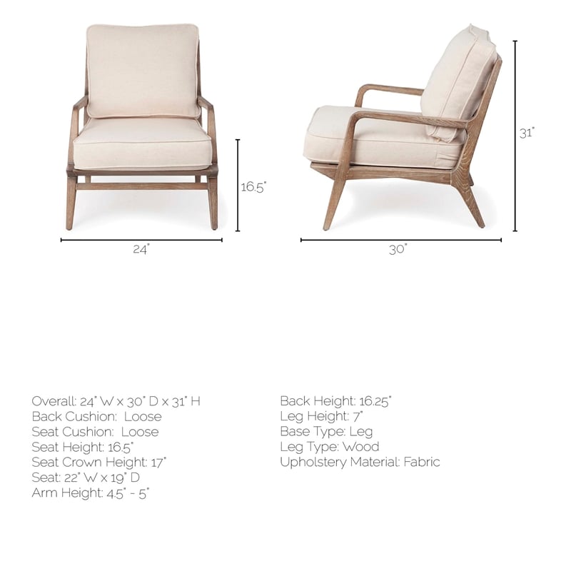 Pemberly Row Off White Fabric Seat w Wood Frame Accent Chair