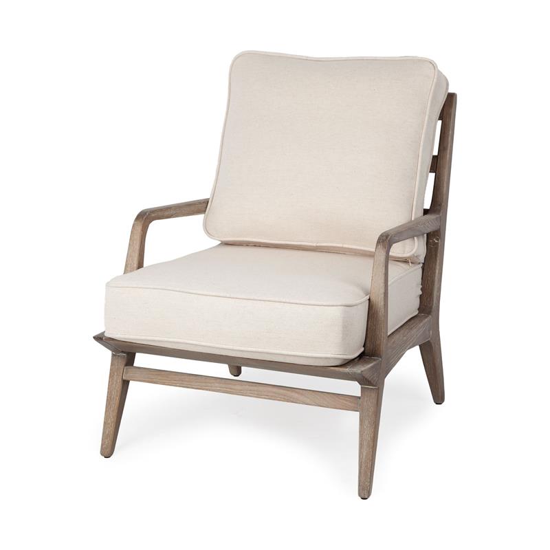 Pemberly Row Off White Fabric Seat w Wood Frame Accent Chair