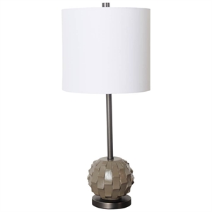 Pemberly Row 30&quotH Off White Resin Base w Gray Shade Table Lamp