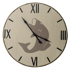 Pemberly Row 38.5&quot Round Off White Metal Oversize Lakeside Wall Clock