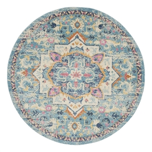 Pemberly Row 8' Round Ivory/Light Blue Bohemian Indoor Polypropylene Rug