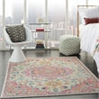 Pemberly Row Transitional 7'x10' Ivory Pink Fabric Bohemian Area Rug