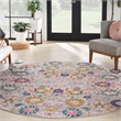 Pemberly Row 8' Round Pink and Gray Fabric Bohemian Area Rug