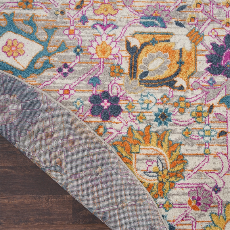 Pemberly Row 8' Round Pink and Gray Fabric Bohemian Area Rug