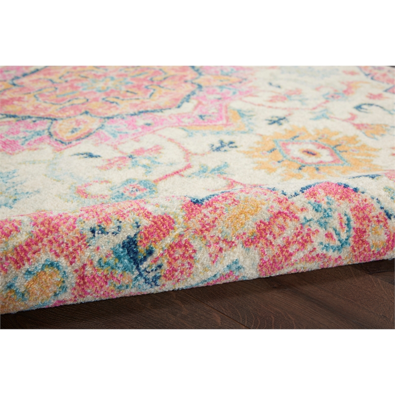 Pemberly Row Transitional 4'x6' Ivory Pink Fabric Bohemian Area Rug