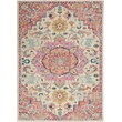 Pemberly Row Transitional 4'x6' Ivory Pink Fabric Bohemian Area Rug