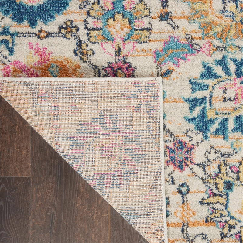 Pemberly Row 8' Runner Ivory Multicolor Fabric Bohemian Area Rug