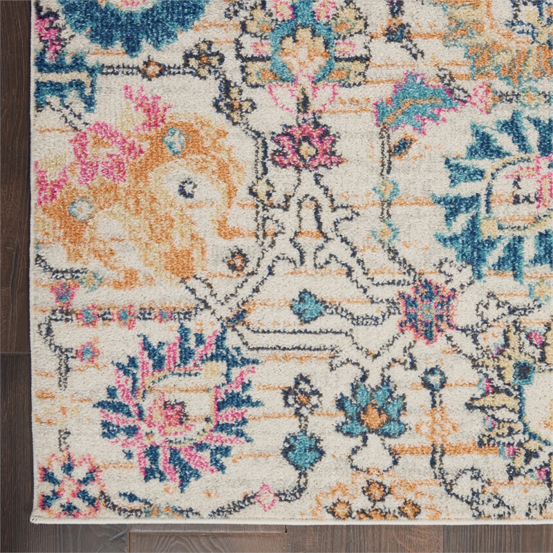 Pemberly Row 8' Runner Ivory Multicolor Fabric Bohemian Area Rug