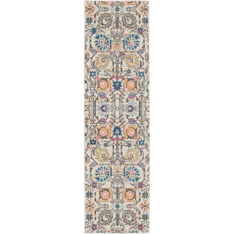 Pemberly Row 8' Runner Ivory Multicolor Fabric Bohemian Area Rug