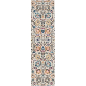 Pemberly Row 8' Runner Ivory Multicolor Fabric Bohemian Area Rug