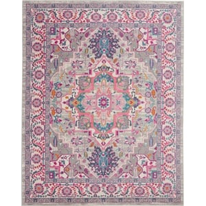 Pemberly Row Transitional 8'x10' Gray and Pink Fabric Bohemian Area Rug