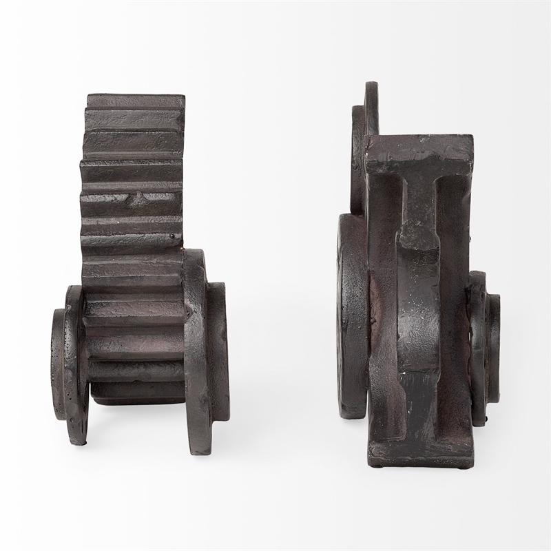 Pemberly Row Traditional Black Matte Industrial Resin Gear Bookend