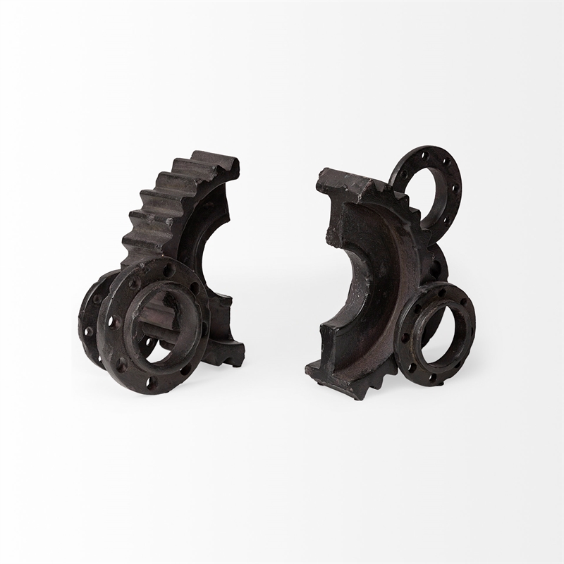 Pemberly Row Traditional Black Matte Industrial Resin Gear Bookend