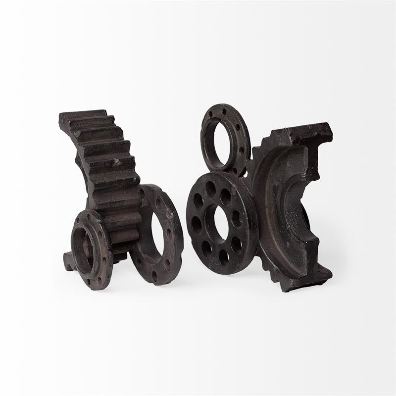 Pemberly Row Traditional Black Matte Industrial Resin Gear Bookend