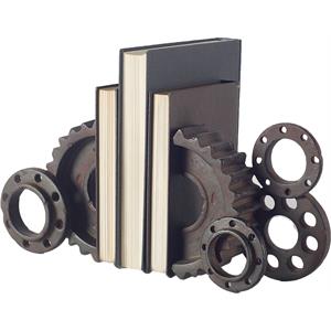 Pemberly Row Traditional Black Matte Industrial Resin Gear Bookend